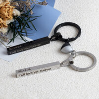 Khắc miễn phí ~ Móc chìa khóa khắc trái tim hút từ tính Bốn mặt cho cặp đôi Thanh vuông cá nhân Tên tùy chỉnh Quà tặng yêu thương bằng thép không gỉ