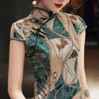 ✨Khắc Sườn Xám Thanh Lịch Phong Cách Dài Hàng Ngày Retro Cộng Hòa Trung Quốc Cũ Thượng Hải Van Chiến Tranh Nữ Phong Cách Trung Hoa Đầm 25.4.3