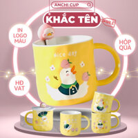 [KHẮC TÊN] Cốc sứ VỊT VUI VẺ - HÌNH THẬT, ly sứ IN HÌNH THEO YÊU CẦU CÓ NẮP và THÌA ,dung tích 450ml, HỘP QUÀ TẶNG