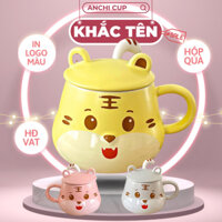 [KHẮC TÊN] Ly sứ uống nước TIGER - KHẮC TÊN THEO YÊU CẦU thông điệp ý nghĩa, cốc sứ CÓ NẮP và THÌA ,dung tích 470ml