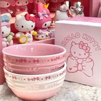 [Khách hàng thường xuyên 3081] Bộ quà tặng bát ăn uống dễ thương cho sinh viên, bát Hello Kitty hợp tác màu sắc mát mẻ kiểu Pháp