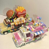 [Khách hàng thường xuyên 3701] Xe bán kem cảnh đường phố thành phố tương thích với khối Lego, đồ chơi giáo dục lắp ráp cho bé gái, quà tặng DIY, trang trí internet nổi tiếng 9