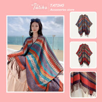 Khăn Áo Choàng Len Unisex, Khăn Quàng Cổ Chất Len Dạ Dày Dặn Họa Tiết Thổ Cẩm Tây Tạng Vintage Thời Trang Mùa Đông LN096