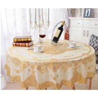 KHĂN BÀN TRÒN 1.8M- Hoa văn đẹp chống thám nhũ vàng sang trọng