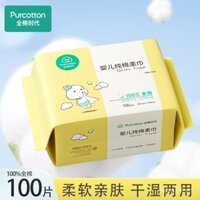 Khăn bông mềm cho trẻ em Q Cotton Era, khăn bông mềm cho trẻ sơ sinh, khăn mặt khô và ướt hai mặt 100 tờ