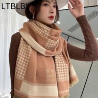 Khăn Cashmere LTBLBY, Khăn quàng cổ mùa đông chống gió có tua rua, Ấm áp họa tiết Houndstooth ấm áp