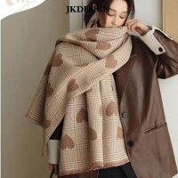 Khăn Cashmere Mùa Đông JKDESIGN, Khăn Dài Hai Mặt Ấm Áp, Kẻ Sọc Mềm Mại Tình Yêu Khăn Choàng Dày Quấn Nữ