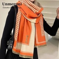 Khăn Cashmere UNMEGONI, Khăn quàng cổ mùa đông chống gió họa tiết Houndstooth, Dày ấm áp với tua rua ấm cổ