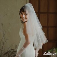 Khăn che mặt cô dâu ngắn hai lớp có nơ cho đạo cụ chụp ảnh tiệc cưới