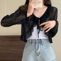 [Khăn choàng] Áo cardigan ren chống nắng cho nữ váy lửng mẫu mỏng mùa hè mặc ngoài áo khoác ngắn tay áo ghi lê nhỏ