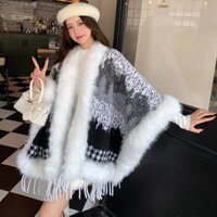 Khăn Choàng Áo choàng giả cao cấp Lông Mùa Đông áo choàng thời trang mặc ngoài lông thú Áo khoác phong cách Tây Nữ Mẫu Mới