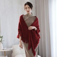 Khăn choàng bên ngoài Trận đấu cho nữ Khăn choàng dệt kim Len Tam giác Khăn choàng Áo choàng Khóa tua rua Điều hòa không khí Khăn choàng bên ngoài