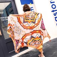 Khăn choàng boho đi biển Khăn choàng thổ cẩm màu vàng khối - Mã LN014