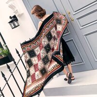 Khăn choàng boho đi biển khăn choàng thổ cẩm họa tiết vuông - Mã VS009 - màu đen