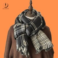 Khăn choàng ca rô màu đỏ Marbit dành cho nữ Mùa đông mới Phiên bản Hàn Quốc Khăn dày đa năng FHS