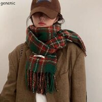 Khăn choàng Cashmere mùa đông GENENIC Retro màu xanh lá cây chống gió cho nữ / nam