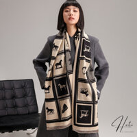 Khăn Choàng Cổ Cashmere Nam Nữ Unisex, Khăn Len Họa Tiết Ngựa Trắng Đen Phong Cách Hàn Quốc - HOTI - LN127
