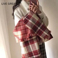 Khăn Choàng Cổ Hai Mặt Họa Tiết Sọc Caro Đỏ Và Đen Dày Dặn Thời Trang Mùa Thu Cho Nữ