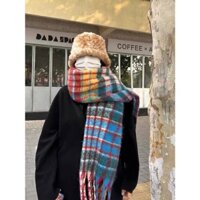 Khăn Choàng Cổ Họa Tiết Sọc Caro Cầu Vồng Thiết Kế Mới Dày Dặn Thời Trang