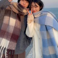 Khăn Choàng Cổ Kẻ Sọc Caro Phối Tua Rua Phong Cách Nhật Bản Cho Nữ