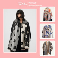 Khăn Choàng Cổ Len Cashmere Unisex Dày Dặn Họa Tiết Hoa Năm Cánh Trẻ Trung Thời Trang Mùa Đông -65x180cm-LN108