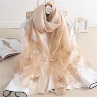 Khăn Choàng Cổ Lụa Cao Cấp Tơ Thêu Tay Họa Tiết ( HOA DƠN ) Sang Trọng Đẳng Cấp _ Minh Anh Luxury