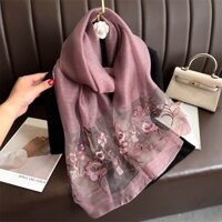 Khăn Choàng Cổ Lụa Cao Cấp Tơ Tằm Thêu Tay Họa Tiết Sang Trọng Đẳng Cấp _ MIUNA
