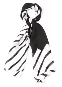 Khăn Choàng Cổ Lụa Màu Trắng Phối Sọc Đen - Silk - 180x90cm - Mã KS007