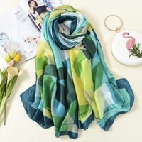 Khăn Choàng Cổ Lụa Màu Xanh  - Chất Liệu Silk  - Size:90x190cm - Mã KS001