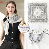 Khăn choàng cổ lụa ô vuông hạt điều size 70x70cm, Turban chùm đầu nhiều màu sắc, phong cách Hàn Quốc 2022 - H-31