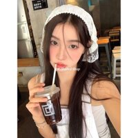 Khăn Choàng Cổ Phối Ren Hình Tam Giác Thời Trang Pháp Ngọt Ngào Dễ Phối Đồ Cho Nữ