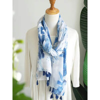 Khăn Choàng Cổ Vải Lanh Cotton 20 Màu Xanh Dương Trắng Phong Cách Nhật Bản Hàn Quốc Thông Dụng Cho Nữ