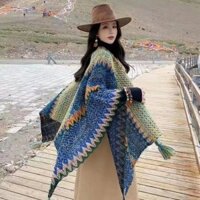 Khăn Choàng Dài Phong Cách Dân Tộc Tây Tạng Du Lịch Ảnh Áo Khoác Áo Khoác Khăn Nữ Vân Nam Bên Ngoài Dày Áo Khoác 1.9