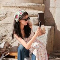 Khăn choàng đầu retro Pháp cho phụ nữ, băng đô hoa móc ngọt ngào và dễ thương, khăn tam giác handmade cho cô gái nóng bỏng, hoa thời thượng