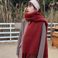 Khăn choàng dày mùa đông dành cho nữ ấm áp Áo khoác ngoài nam Mohair Khăn màu trơn Khăn quàng cổ Giáng sinh Khăn đỏ