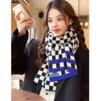 Khăn choàng dệt kim dáng dài họa tiết sọc caro phong cách Nhật Bản thời trang thu đông cho nữ