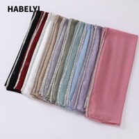 Khăn choàng Hijab voan bong bóng HABELYI, Khăn choàng dài Ramadan màu trơn bằng kim cương giả Bling, Khăn che mặt thông thường ngoài trời chống gió quấn đầu khăn trùm đầu chống nắng đi biển