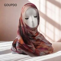 Khăn choàng in hoa GOUPDO, Khăn choàng Hijab Cotton thoáng khí, Khăn trùm đầu nữ dài màu nước mềm mại thời trang
