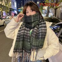 Khăn choàng kẻ sọc PRESTON, Khăn choàng Cashmere mùa đông dày dặn phong cách Hàn Quốc, Quấn cổ mềm tua dài giữ ấm Khăn choàng Cashmere giả phong cách dạo phố