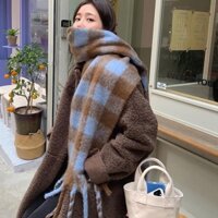 Khăn Choàng Len cashmere Họa Tiết Sọc Caro Phong Cách Hàn Quốc Mới