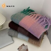 Khăn Choàng Len Dày Dáng Dài Họa Tiết Kẻ Sọc Phong Cách Hàn Quốc Cổ Điển Thời Trang Cho Nữ