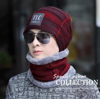 Khăn choàng len nam thời trang Hàn Quốc quàng cổ giữ ấm chống rét lạnh tặng kèm nón mũ len y hình dona21102602 - Đỏ
