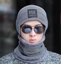 Khăn choàng len nam thời trang Hàn Quốc quàng cổ giữ ấm chống rét lạnh tặng kèm nón mũ len y hình dona21102602 - Xám