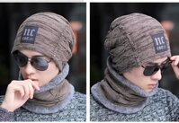 Khăn choàng len nam thời trang Hàn Quốc quàng cổ giữ ấm chống rét lạnh tặng kèm nón mũ len y hình dona21102602 - Nâu