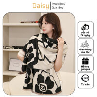 Khăn Choàng Len Tone Đen Trắng, Khăn Len Unisex Họa Tiết Hoa Xinh Xắn Phong Cách Hàn Quốc Thanh Lịch - DAISY - LN068