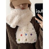 Khăn choàng lông trắng kiểu dáng tương tự cho phụ nữ, mùa đông ấm áp, dày dạn, đa năng, phong cách, giữ ấm cổ