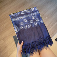 Khăn choàng mềm du lịch Batik thủ công phong cách Trung Quốc khăn bông Tua Rua Nữ Đại Lý phong cách dân tộc nhuộm Xanh