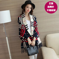 Khăn choàng mới Phong cách Hàn Quốc Áo len hợp thời trang nữ Xuân Thu Đông áo len dệt kim áo cánh dơi Áo Khoác Kẻ Sọc Thời trang áo len 12.24