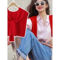 Khăn choàng nhỏ đan cho phụ nữ, màu đỏ cho năm mới, mùa xuân, mùa thu, mùa đông, giữ ấm cổ, áo khoác ngoài, áo choàng vai, áo len, khăn quàng cổ internet celebrity
