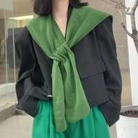 Khăn choàng nhỏ dệt kim màu xanh lá cây cho nữ Áo khoác ngoài